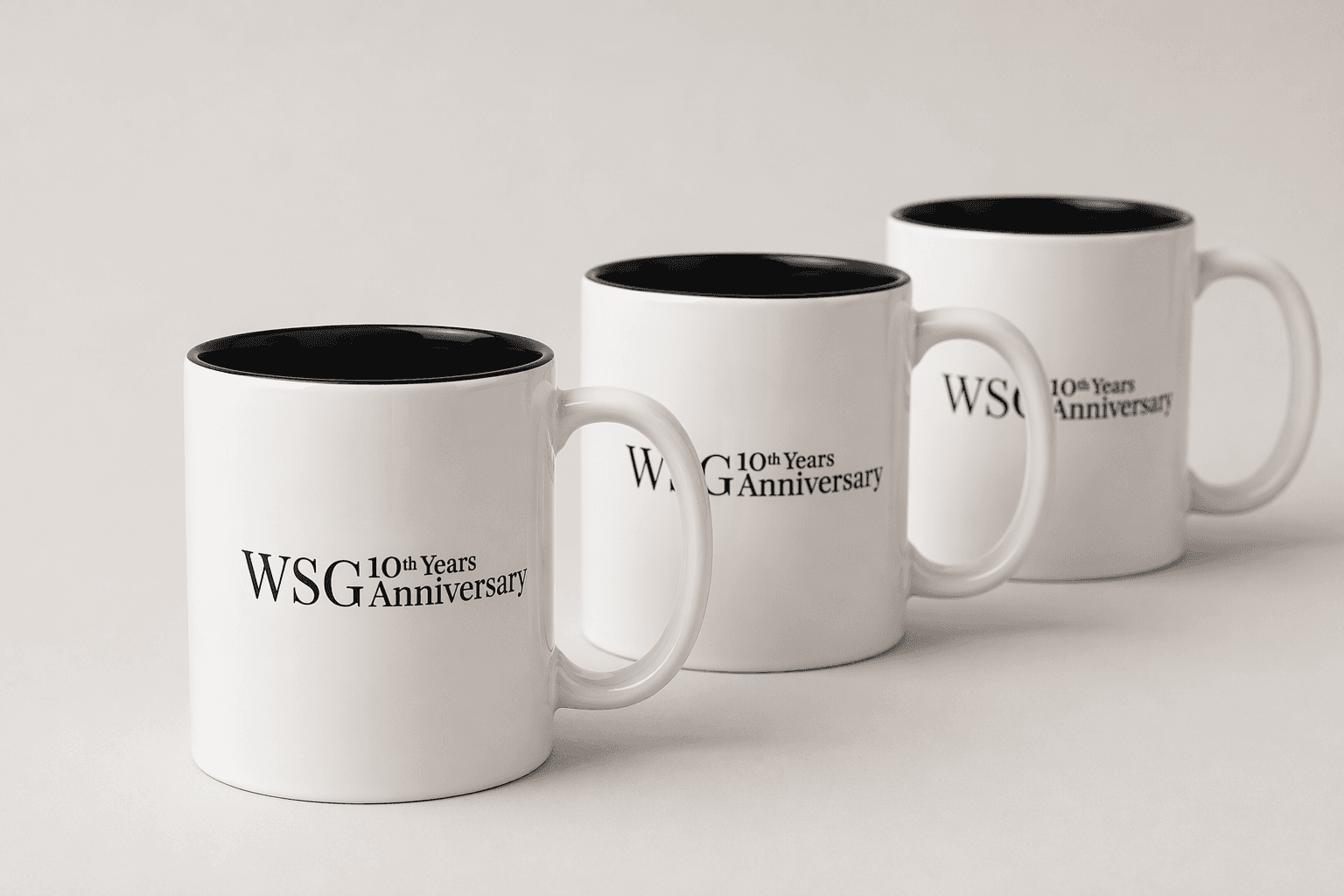 WSG Engineering — Printed mugs marking the company 10th anniversary, produced for staff and guests.