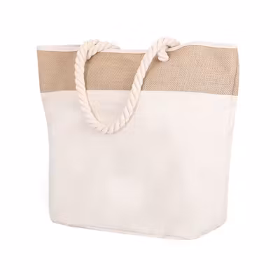 Jute & Canvas Tote Bag with Rope Strap
