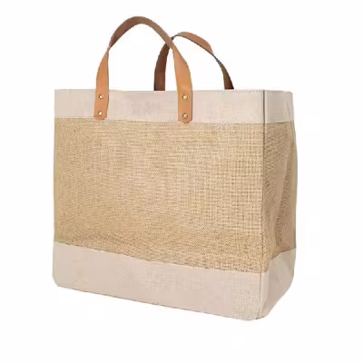 Jute Tote Bag with Leather Handle - alternate view