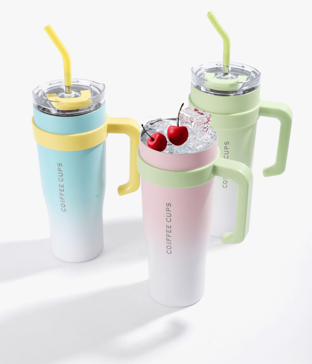 Gradient Stainless Steel Tumbler with Handle & Straw - alternate view